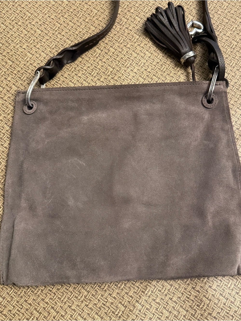 Brighton Piper Suede Medallion Shoulder Bag Taupe Gray - Picture 9 of 16